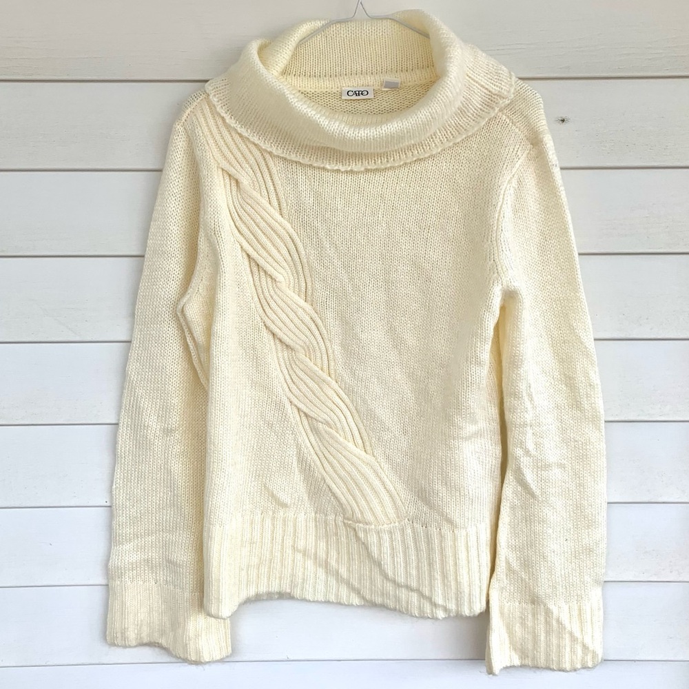 Cream cable knit turtleneck sweater